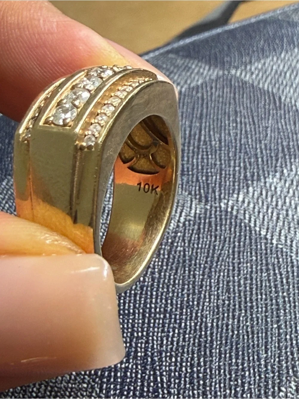 Men's Gold Tone Multi-Row Crystal Accent Ring